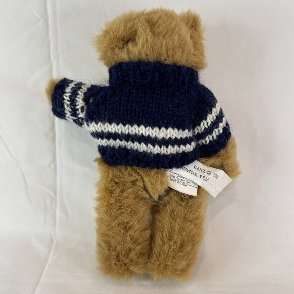 1996 Ganz WUZZY Light Brown Teddy Bear Fully Jointed In Blue Knit Sweater  8" - Picture 4 of 6